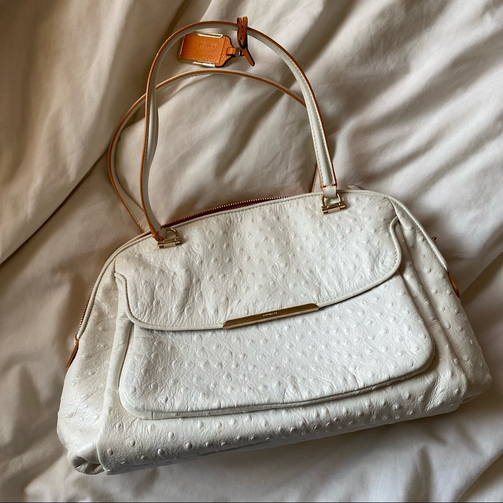 Coach White Leather Bag with Orange Trim